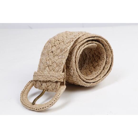 Lauren Ralph Lauren Belt L Woven Raffia Straw Wide Braided Tan Beige Summer Boho